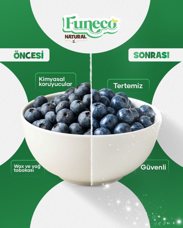 FUNECO Natural Meyve Sebze Temizleyici 350g (100 Kullanımlık) - Bitki ve mineral bazlı temizleyici toz