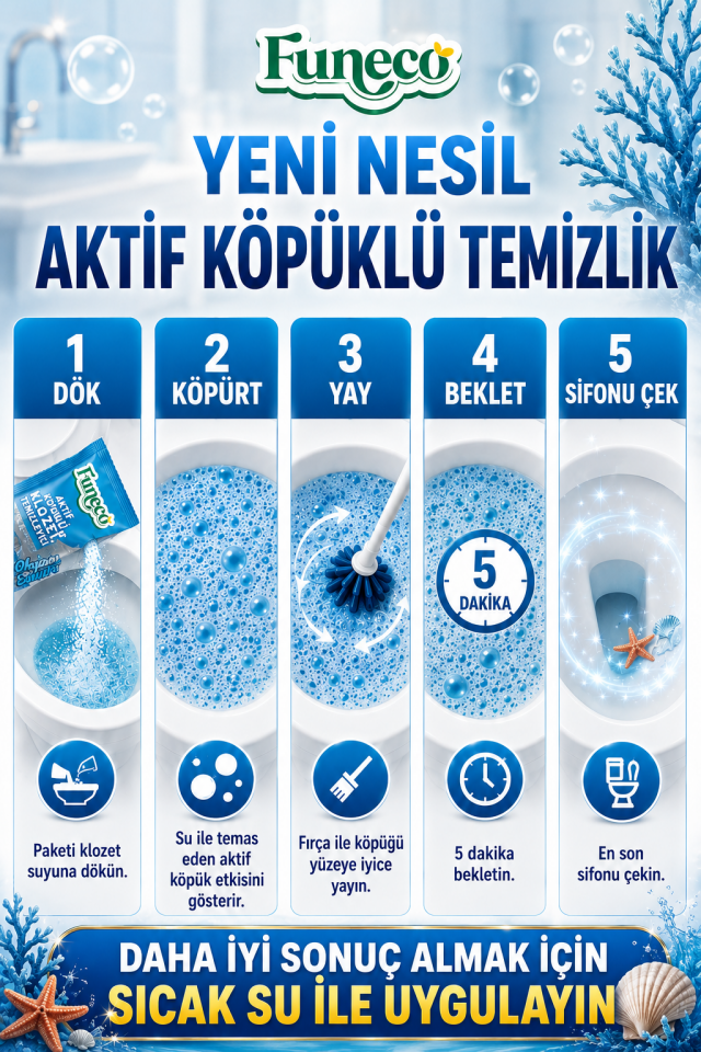 Klozet WC Tuvalet Temizleyici, 1 Paket, Aktif Köpüklü, Doğa Dostu, Okyanus Ferahlığı