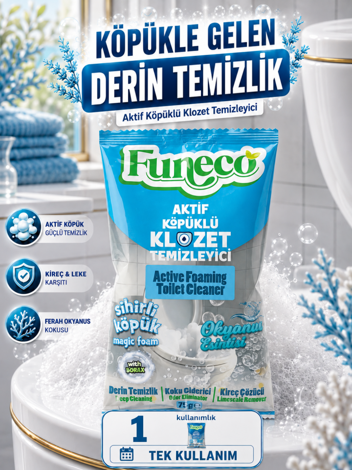 Klozet WC Tuvalet Temizleyici, 1 Paket, Aktif Köpüklü, Doğa Dostu, Okyanus Ferahlığı