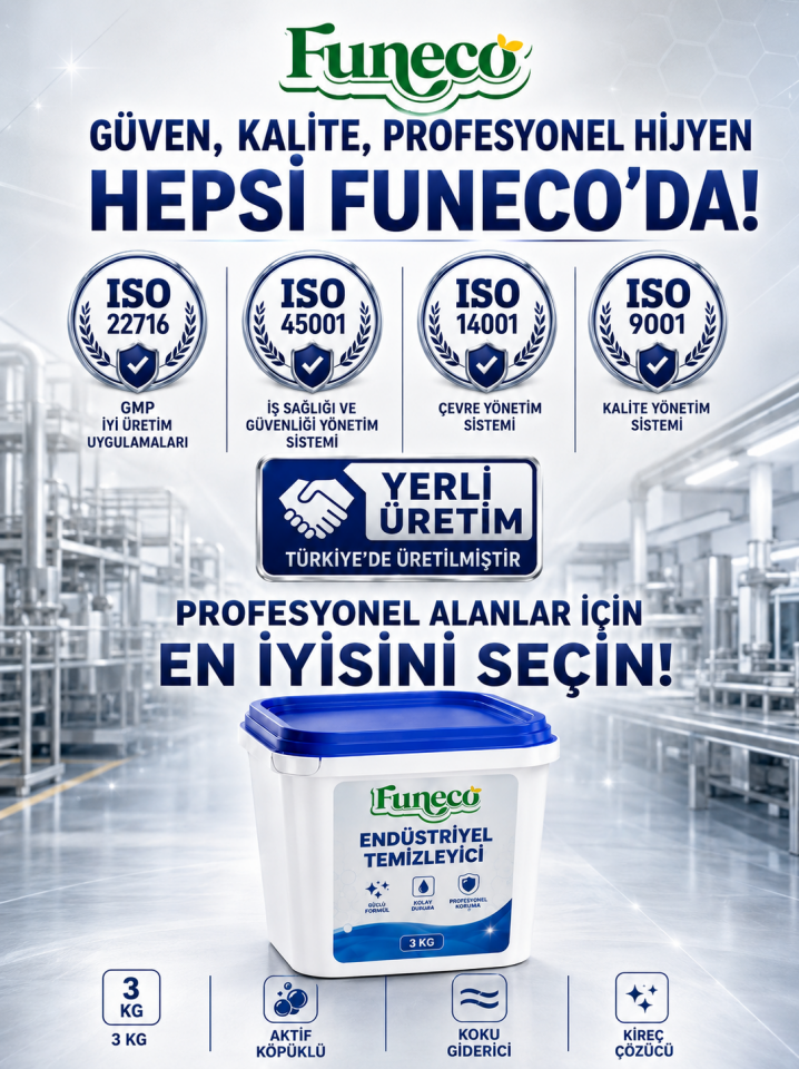 Funeco Endüstriyel Temizleyici 3 KG | Aktif Köpüklü, Kireç Çözücü, Koku Giderici Profesyonel Temizlik Ürünü