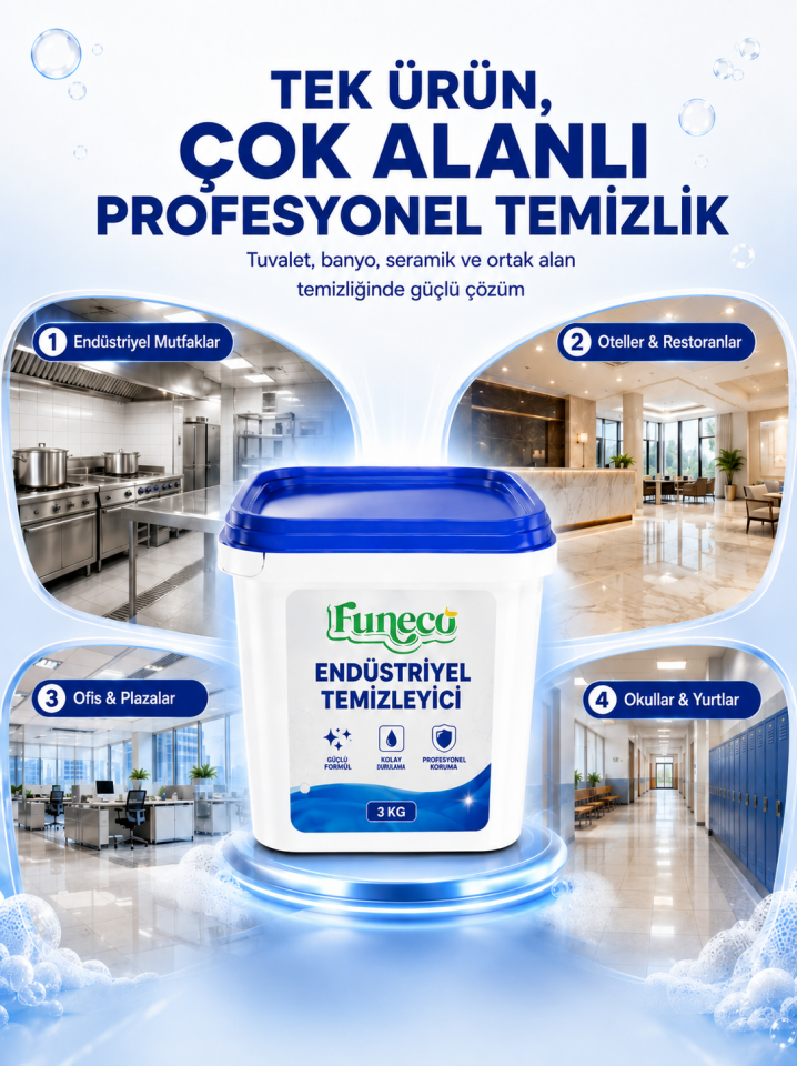 Funeco Endüstriyel Temizleyici 3 KG | Aktif Köpüklü, Kireç Çözücü, Koku Giderici Profesyonel Temizlik Ürünü